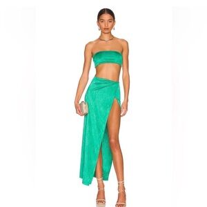 Superdown Karolyna Maxi Skirt Set Small Teal Green Tube Top Satin Party Cocktail